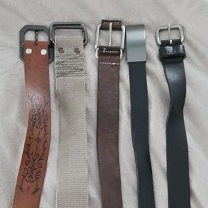 Men's Leather and Fabric Belt Set - Brown, Tan, Black - Size 34 - Lot Of 5